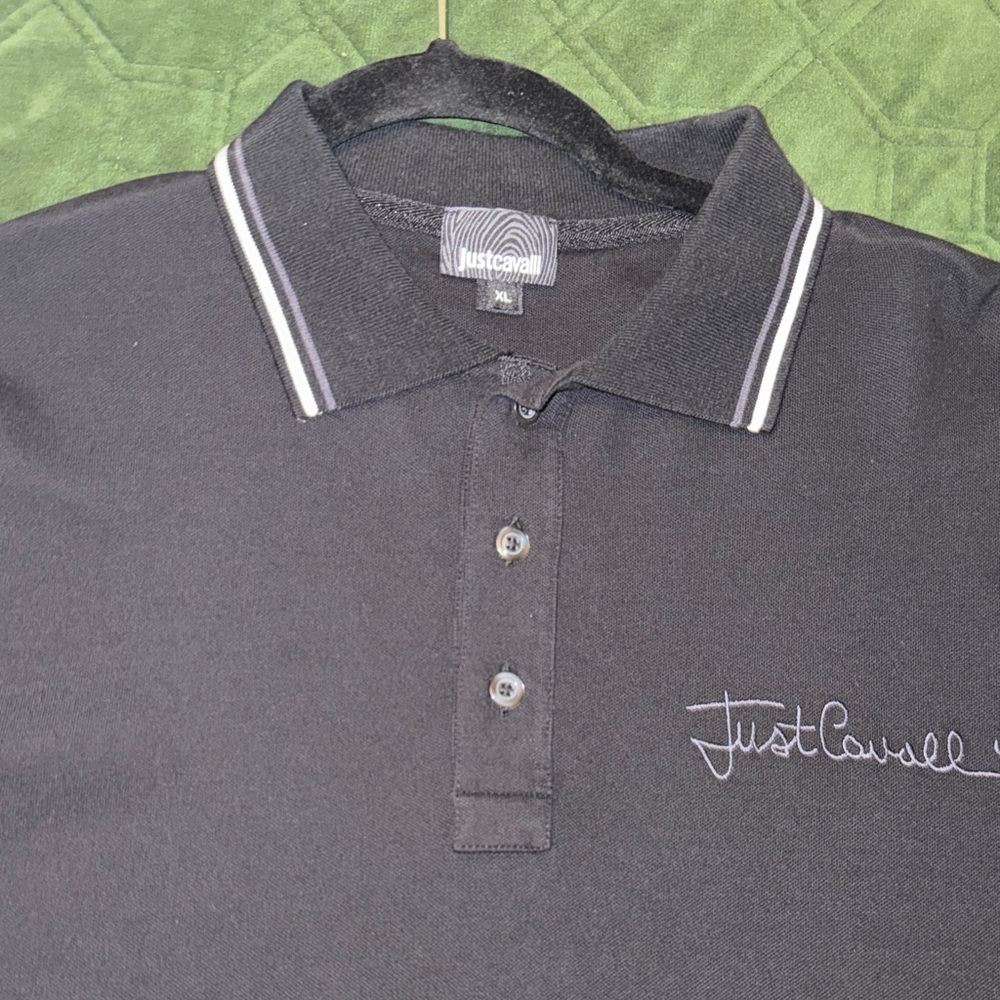 Just Cavalli Charcoal Polo with White Accents